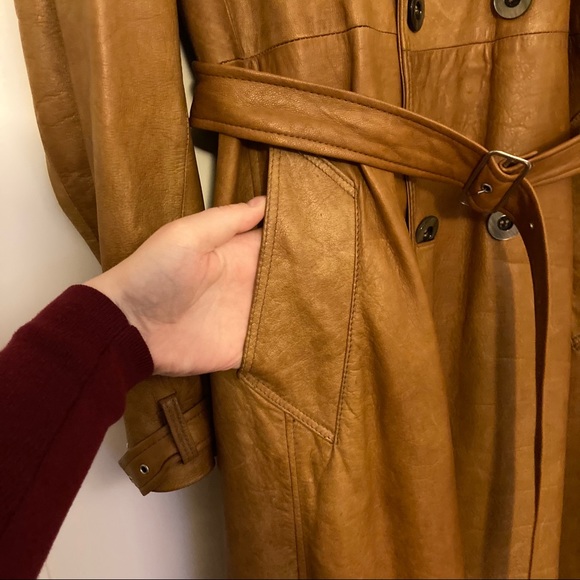 VTG Men’s Leather Double Breasted Trench Coat - Picture 5 of 12